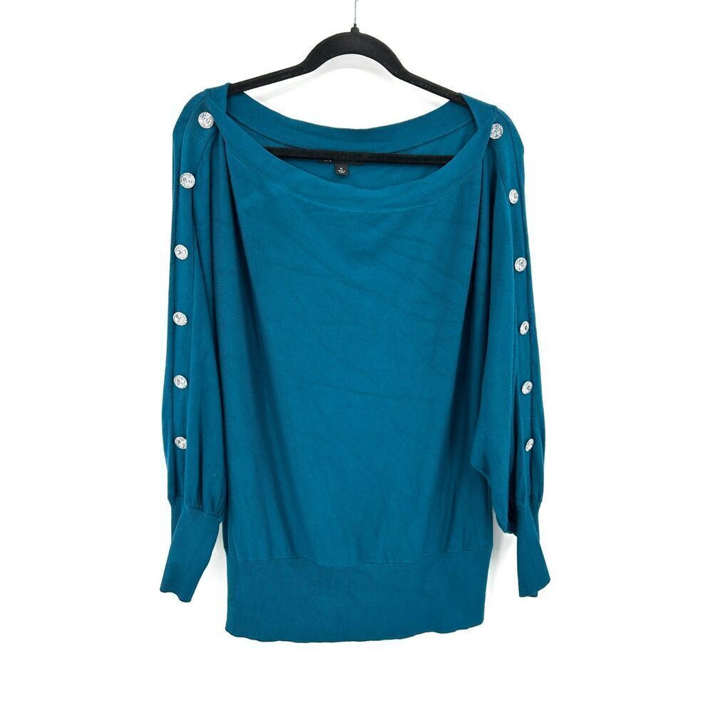 INC INTERNATIONAL CONCEPTS Teal Green Boat Neck Jewel Sleeve Sweater Size XL